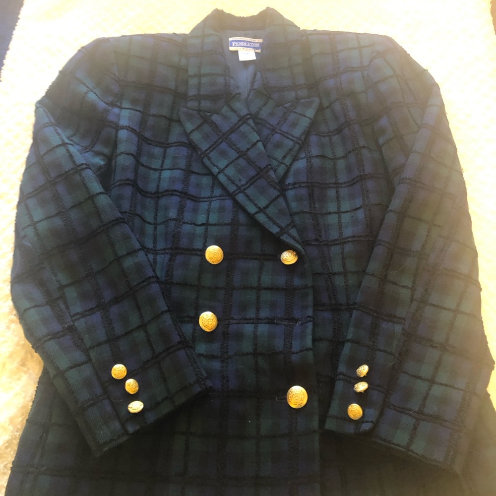 Pendleton Navy and Green Plaid Blazer